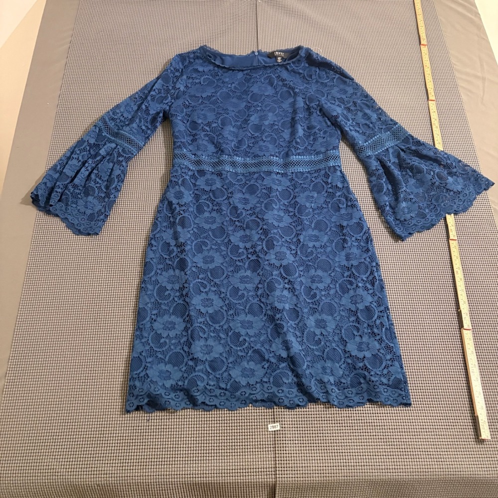 IMNYC Isaac Mizrahi Blue Floral Lace Bell Sleeve Dress Size M